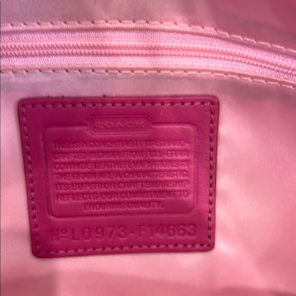Coach Pink and Tan Patent Leather Shoulder Bag with Signature Pattern - Picture 6 of 9